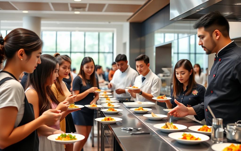 Students attending a scholarship briefing at a culinary campus