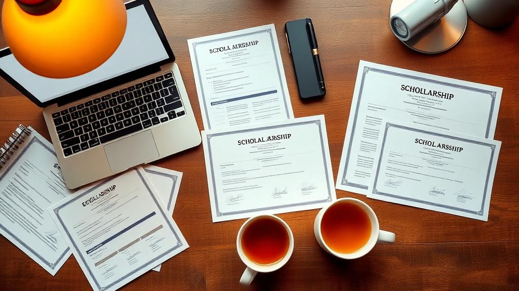 Application forms and laptop on a desk for scholarship submission